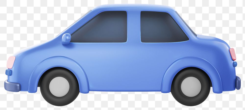 Blue car png, 3D vehicle illustration, transparent background