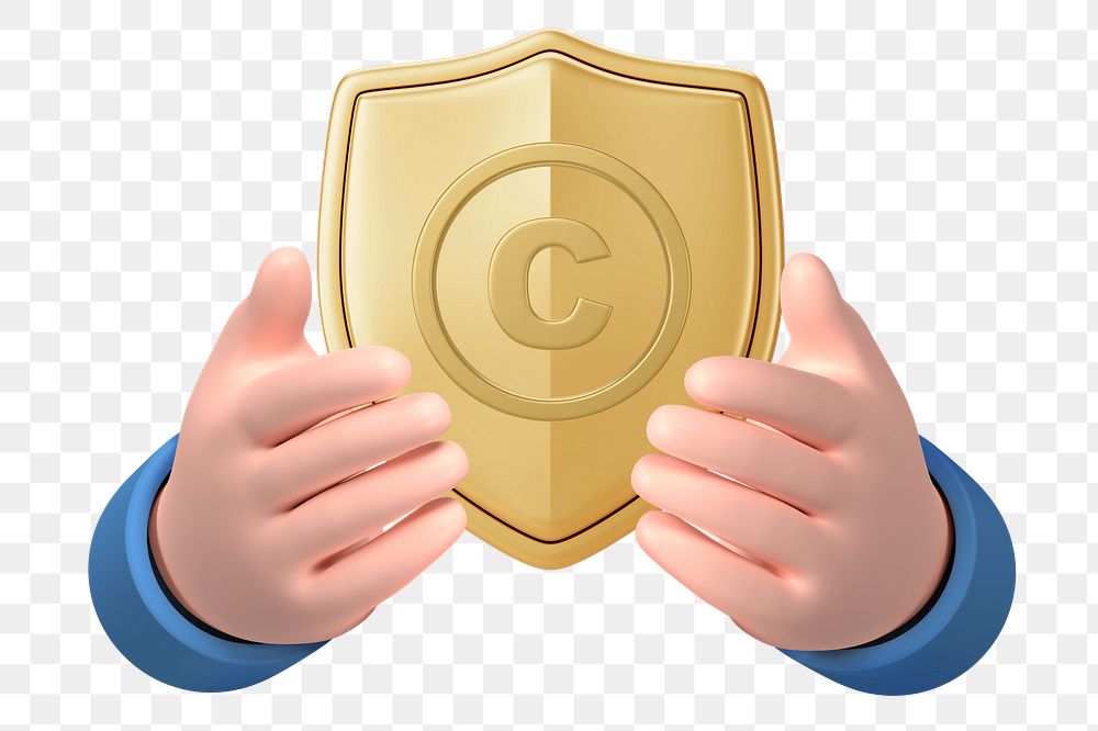 Copyright protection png shield, 3D law remix, transparent background