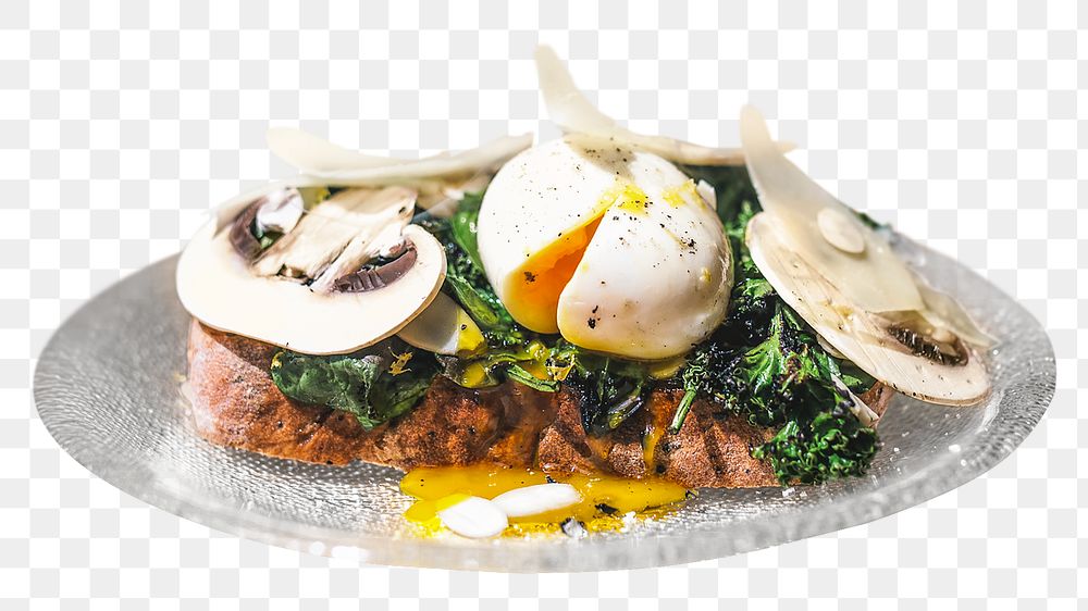 Gourmet egg toast  png, transparent background