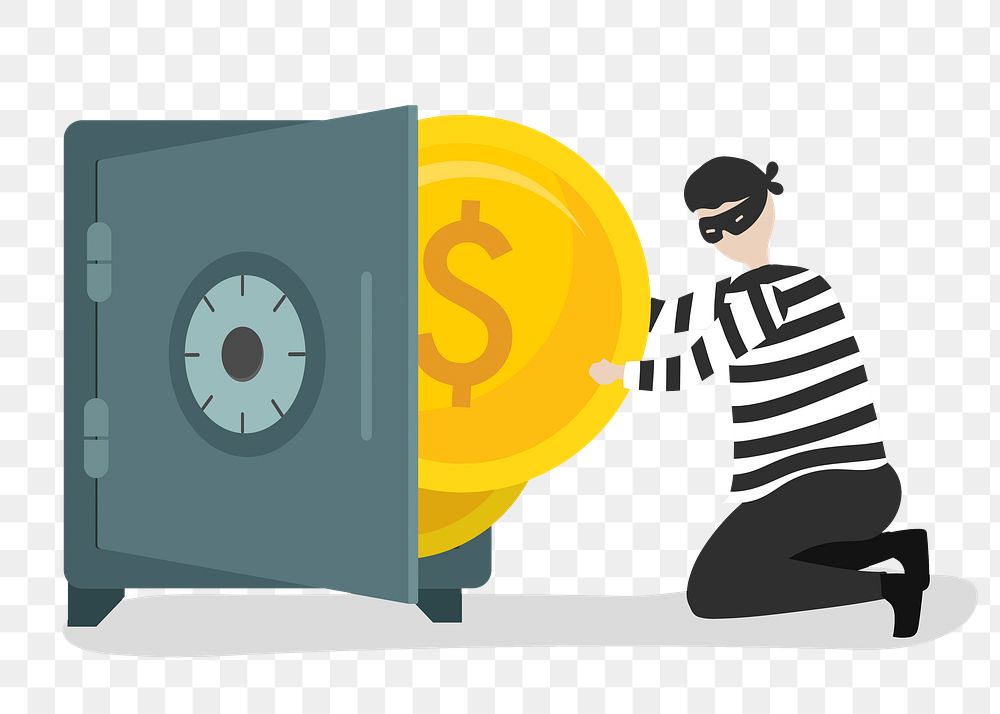 Bank robbery png illustration, cute clipart on transparent background