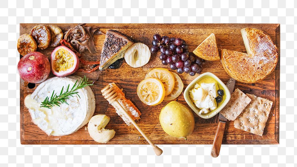 Cheese platter collage element on transparent background