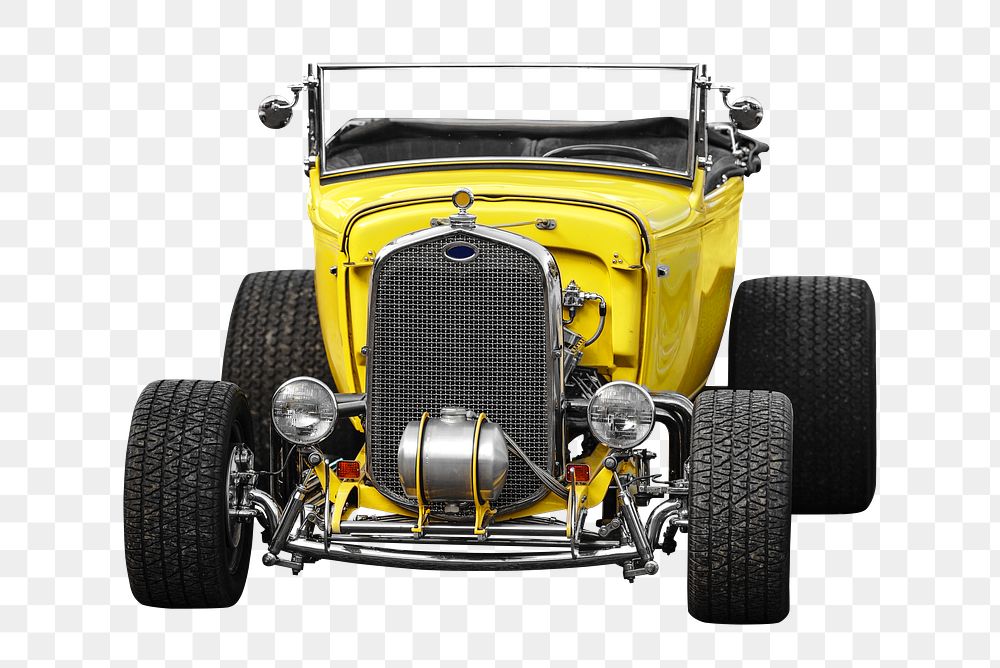 Yellow classic automobile png, transparent background