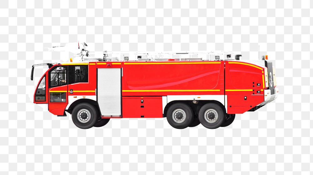 Png red firetruck element, transparent background