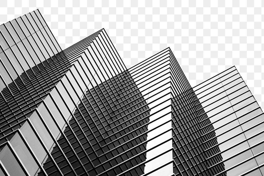 PNG Skyscrapers in black and white collage element, transparent background