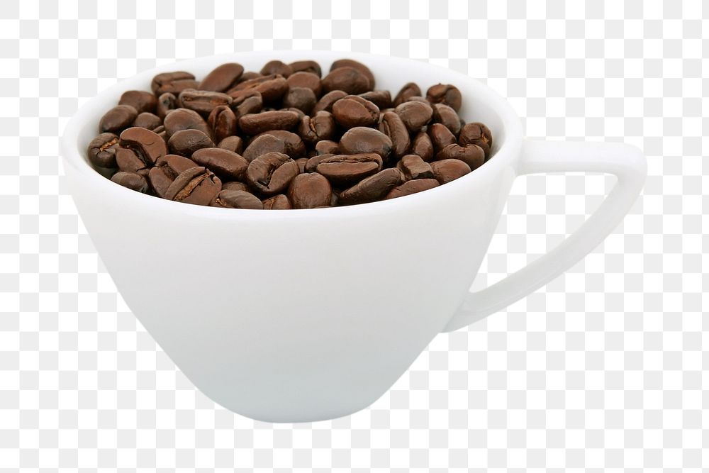 Coffee beans in cup png collage element, transparent background