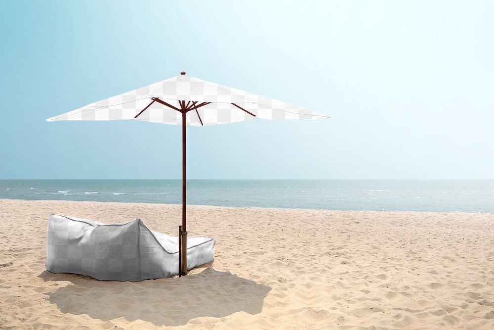 PNG beach umbrella mockup, transparent design 