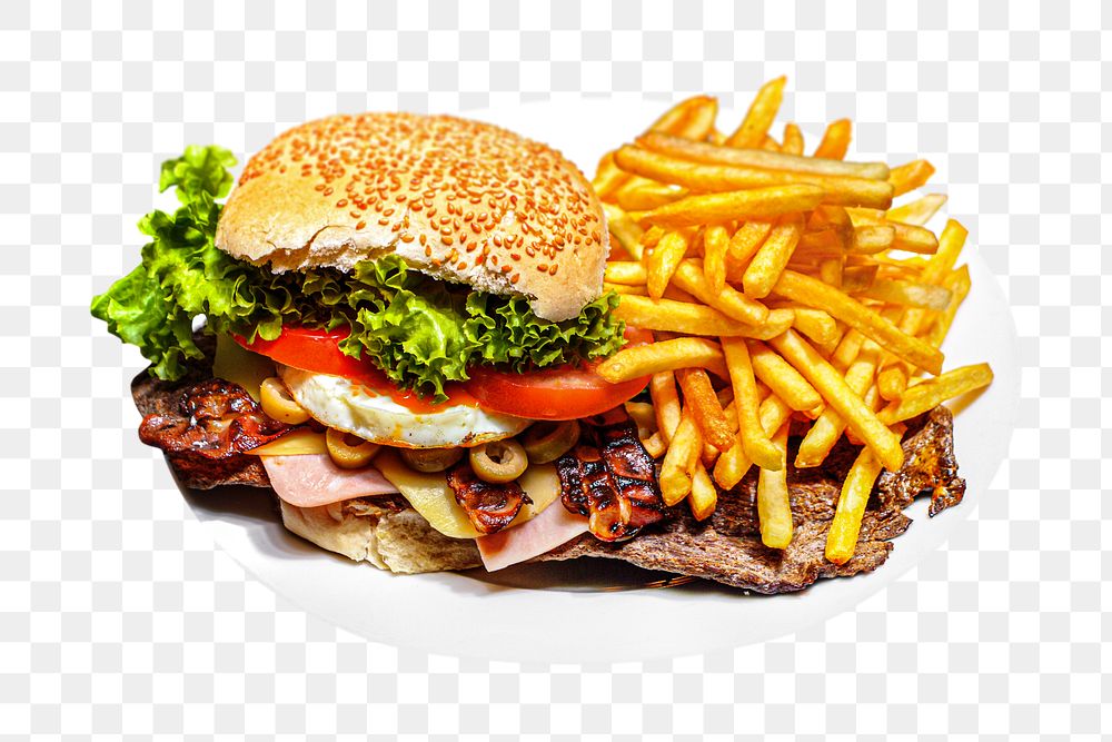 Burger & fries png collage element, transparent background