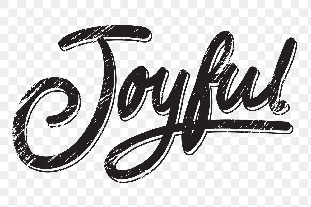 PNG joyful word, black calligraphy transparent background