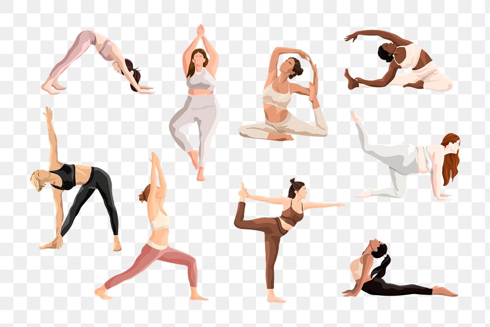 Woman yoga poses png collection, transparent background