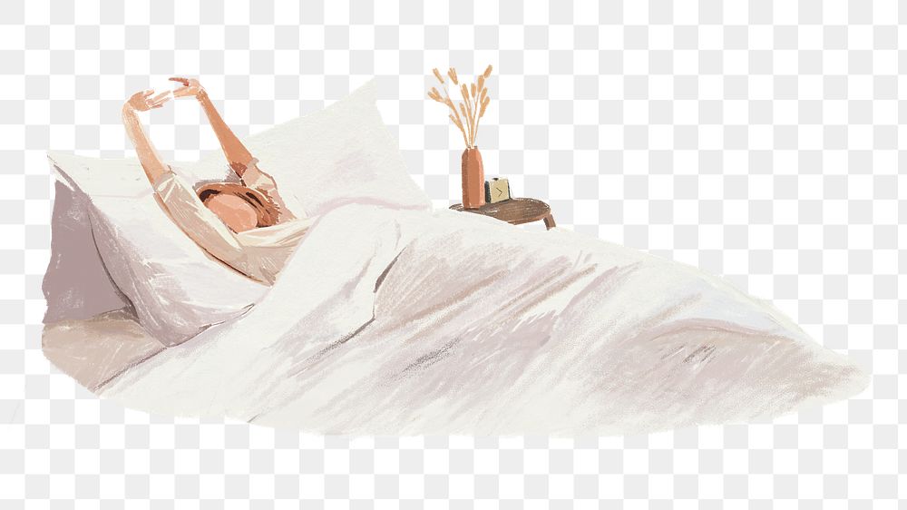 Png waking up woman illustration, transparent background