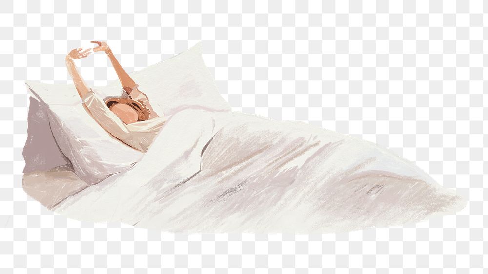 Png woman on a bed illustration, transparent background