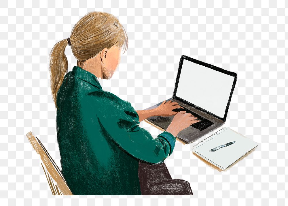 Png working from home illustration, transparent background