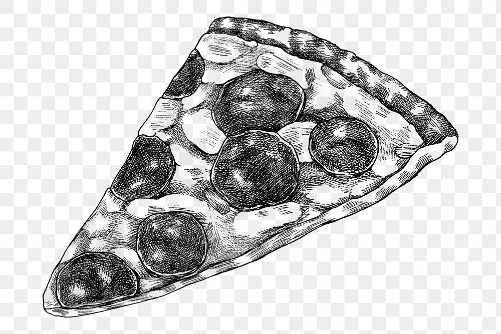 Png pizza black and white illustration, transparent background