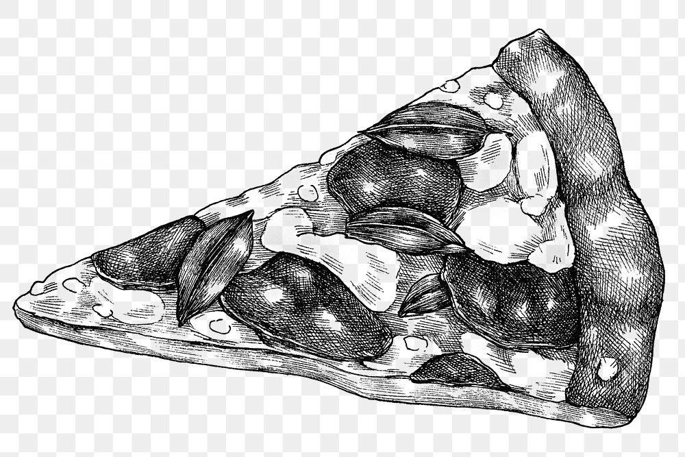 Png pizza black and white illustration, transparent background
