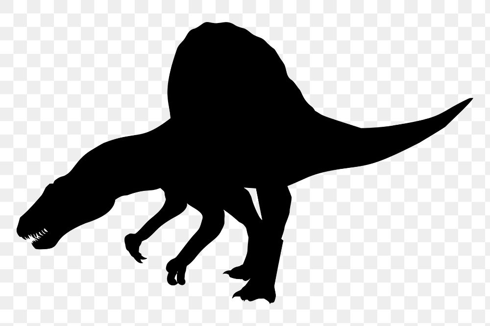 Spinosaurus dinosaur silhouette png clipart illustration, transparent background. Free public domain CC0 image.