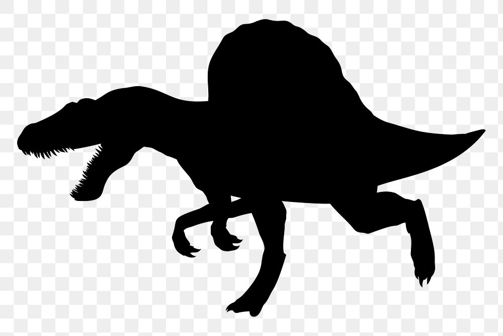Spinosaurus dinosaur silhouette png clipart illustration, transparent background. Free public domain CC0 image.
