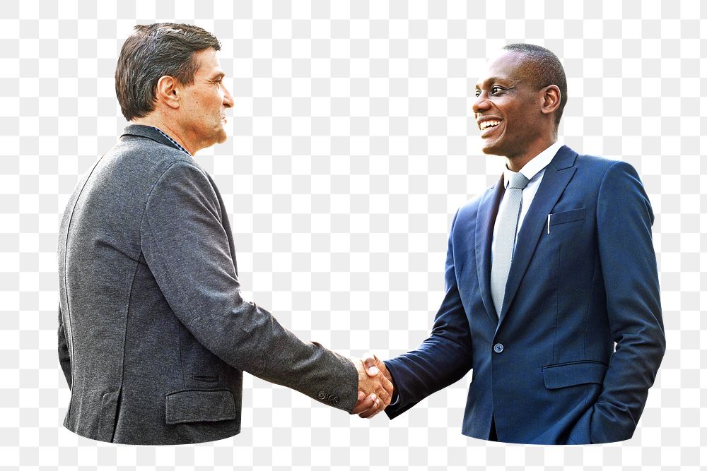 PNG Two men shaking hands, collage element, transparent background