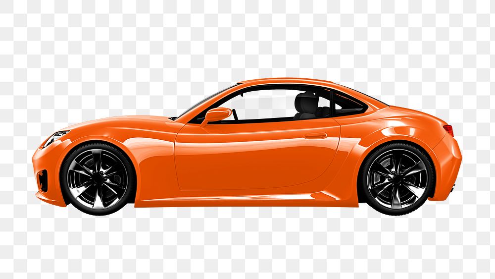 Orange sports car png, 3D vehicle, transparent background