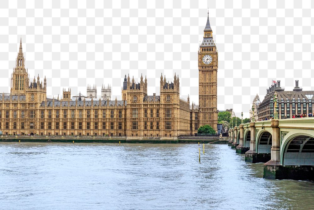 PNG Big Ben, UK travel border, transparent background