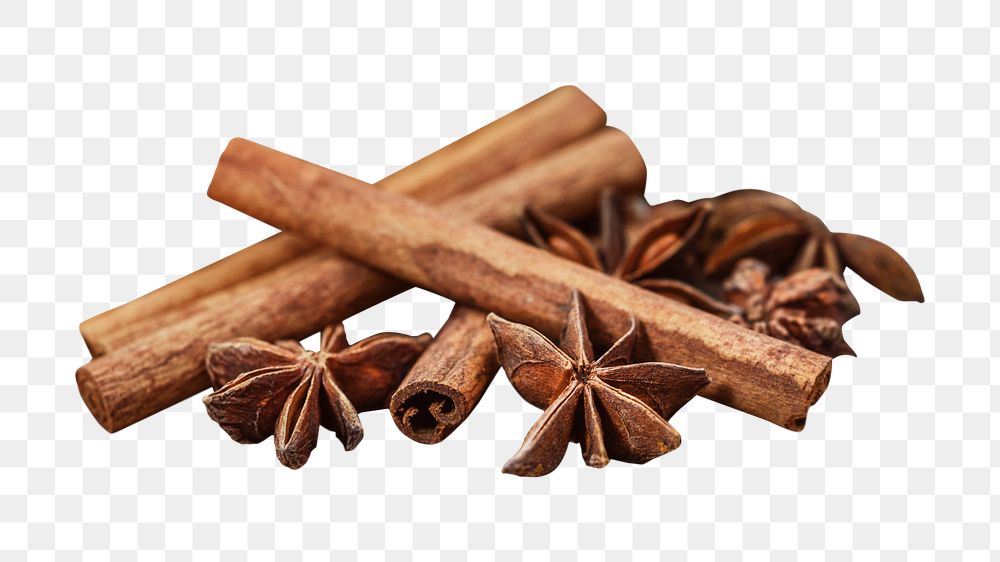 Png cinnamon & anise spices element, transparent background