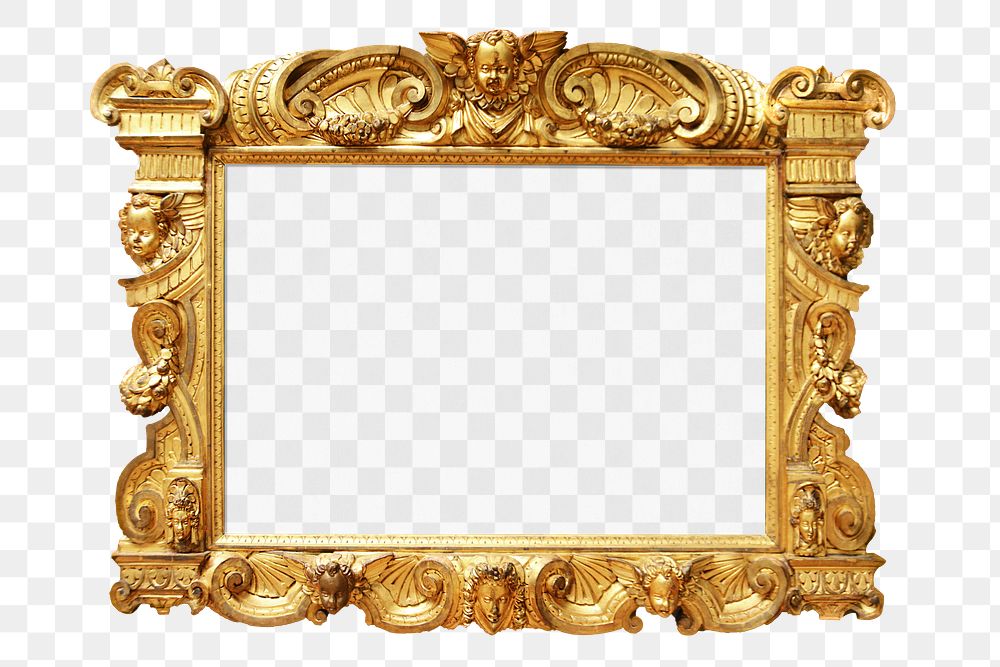 Gold picture frame png, transparent background