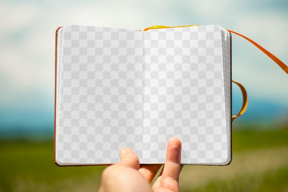 Open notebook png mockup, transparent design