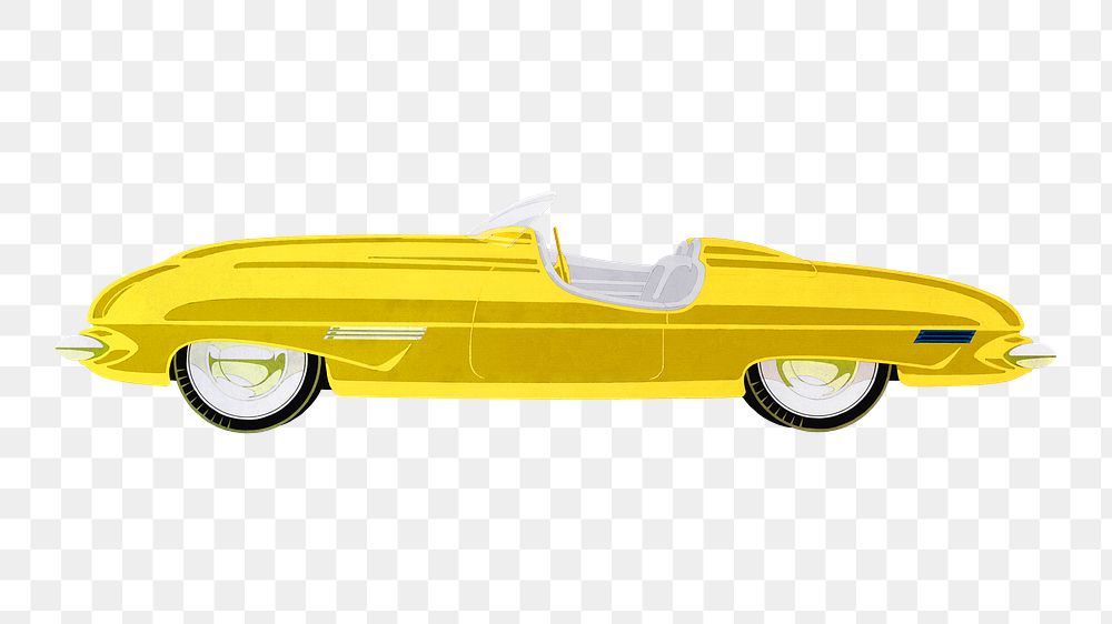 Classic yellow car png vintage illustration, transparent background. Remixed by rawpixel. 