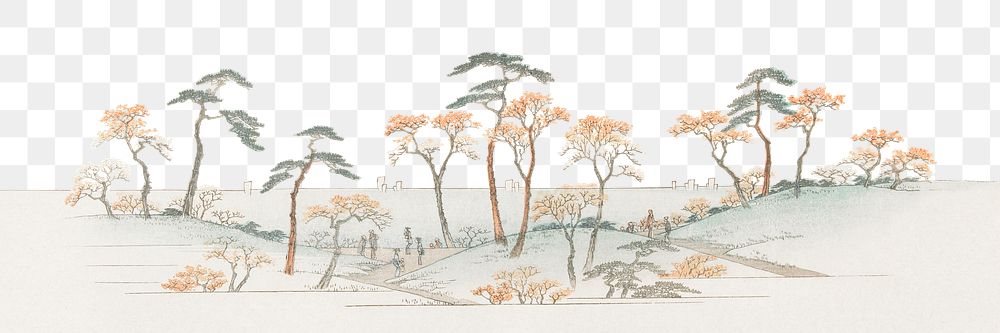 Japanese trees  png border, vintage nature illustration by Utagawa Hiroshige, transparent background. Remixed by rawpixel.