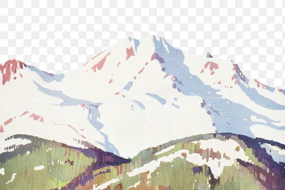 Snow mountain  png border, vintage illustration  by Maurice Logan, transparent background. Remixed by rawpixel.