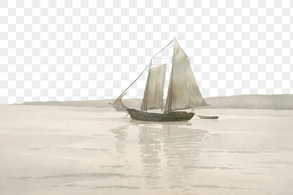 Vintage sailboat  png border, illustration by Will S. Robinson, transparent background. Remixed by rawpixel.