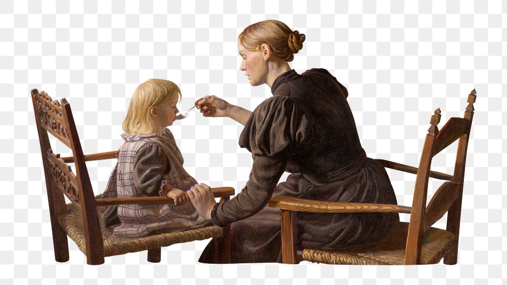 PNG Mother and Child, Victorian family painting by Fritz Syberg, transparent background. Remixed by rawpixel.