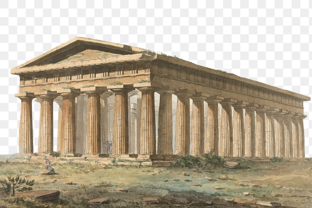Levant: Paestum  png border, vintage building illustration by Willey Reveley, transparent background. Remixed by rawpixel.