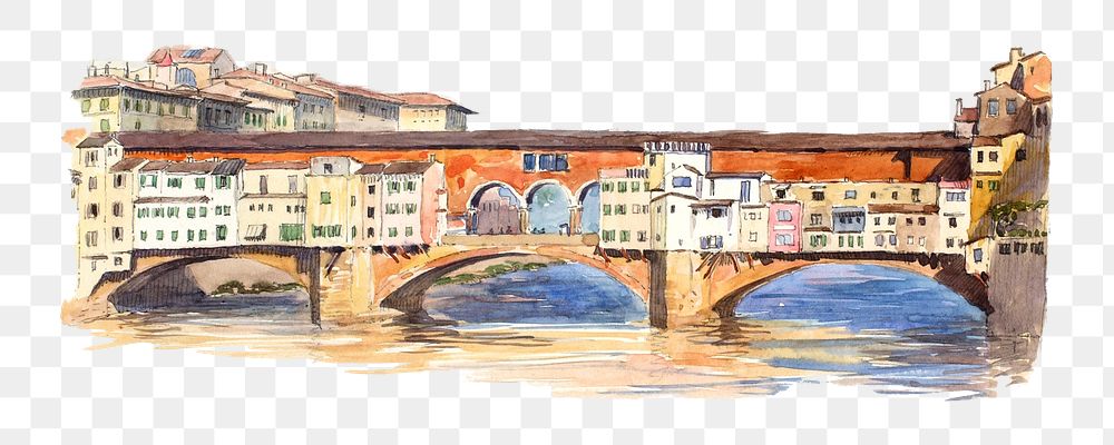 Ponte Vecchio, Florence png illustration, transparent background. Remixed by rawpixel.