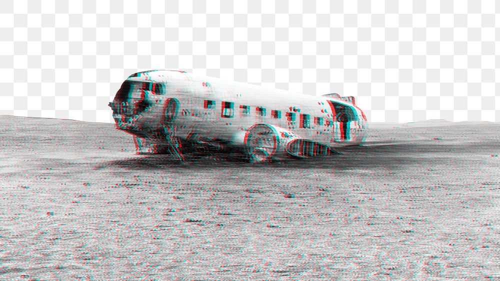 PNG Abandoned airplane on the moon, transparent background