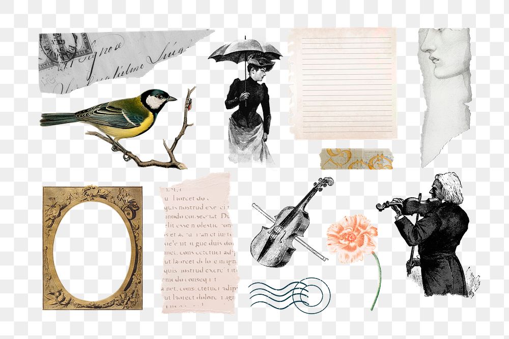 Vintage png collage element set, transparent background