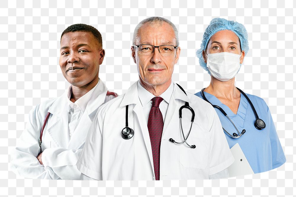 PNG diverse doctors, collage element, transparent background