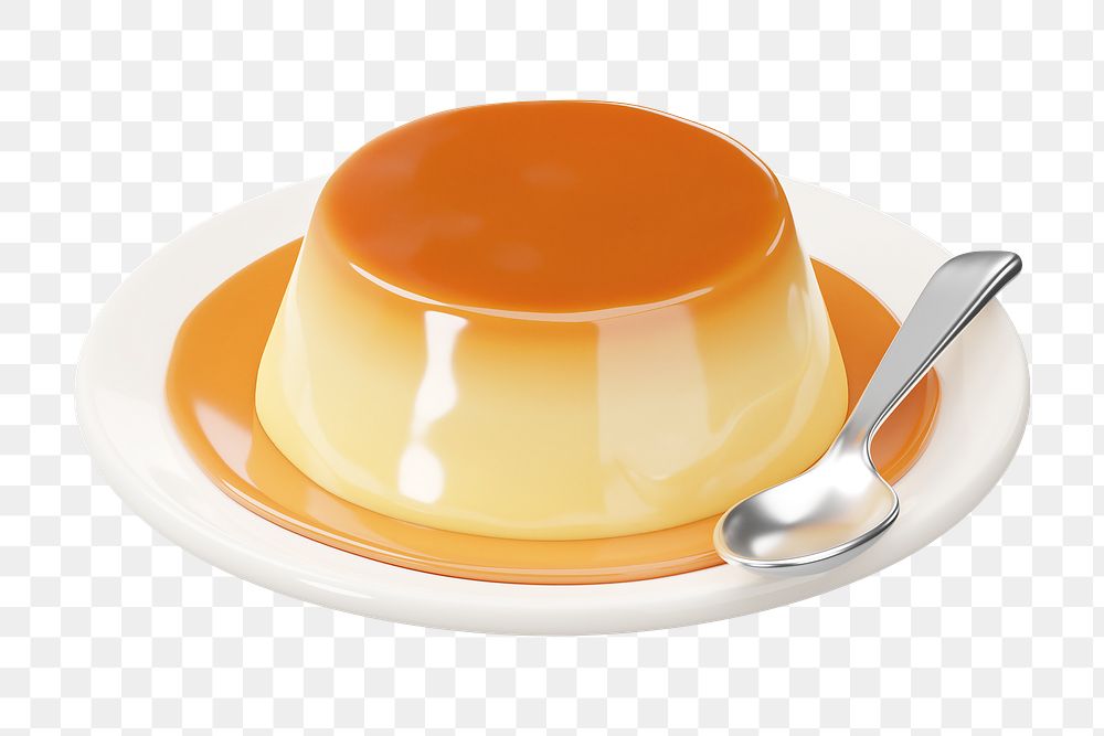 PNG 3D caramel pudding, element illustration, transparent background