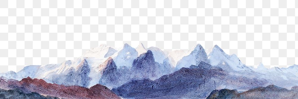 Mountain border png watercolor collage element, transparent background. Remixed by rawpixel.