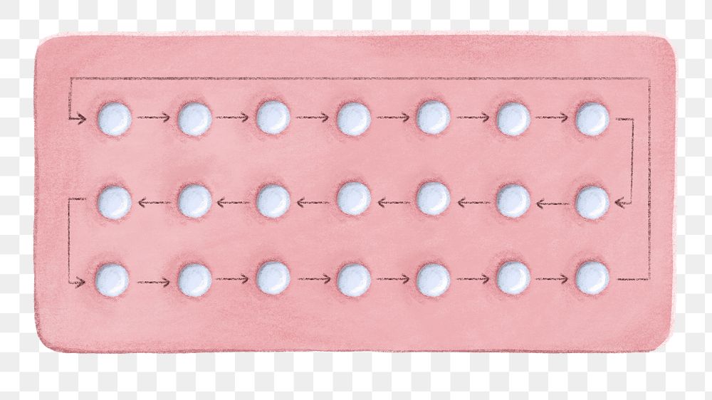 Birth control medicine png, women's health illustration, transparent background