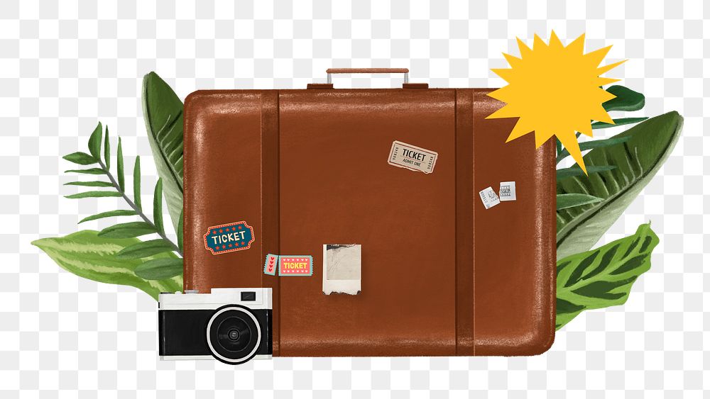 Travel luggage png camera remix, transparent background