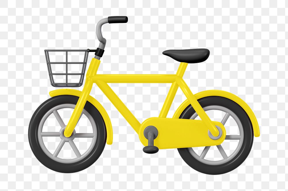 PNG 3D yellow bicycle, element illustration, transparent background
