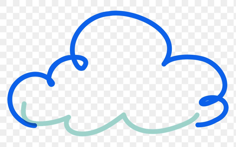 Png blue cloud doodle line art, transparent background