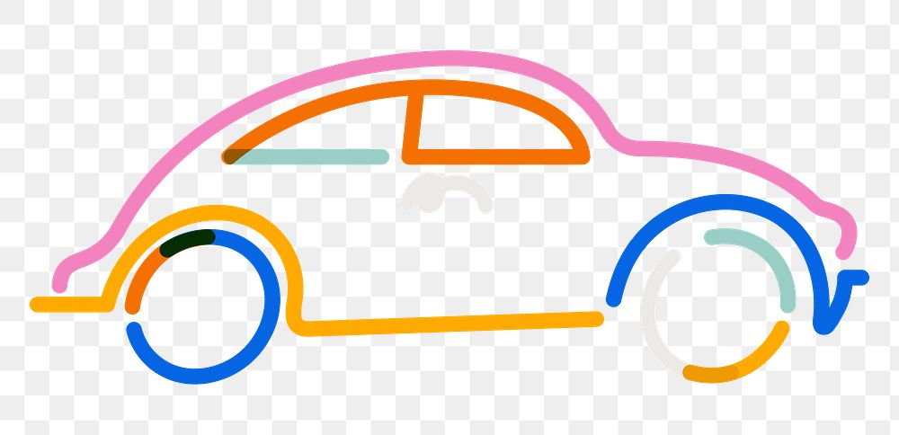 Png car doodle line art, transparent background