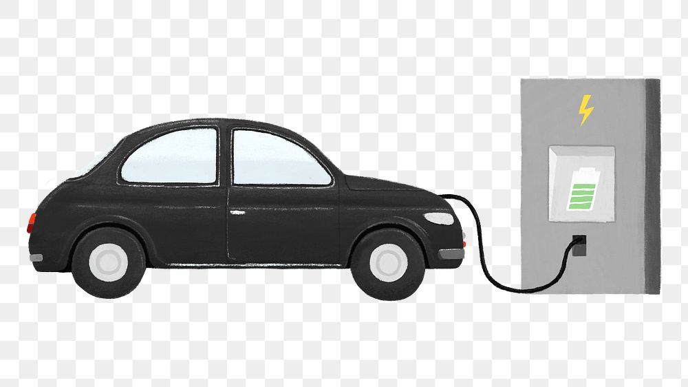 Png black car charing environment illustration, transparent background