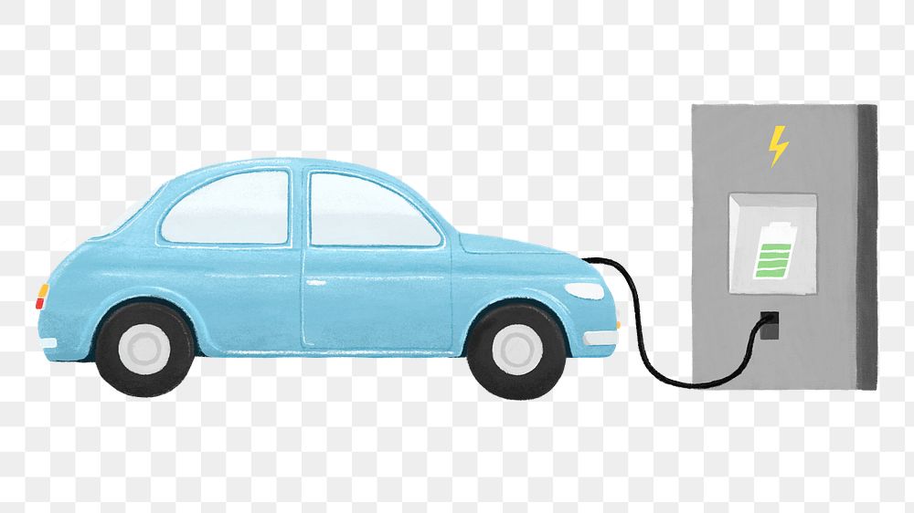 Png blue car charing environment illustration, transparent background