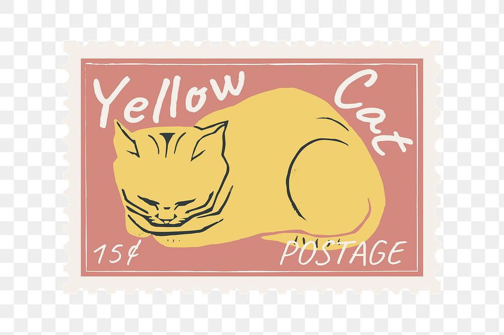 Cat postage stamp, cute illustration