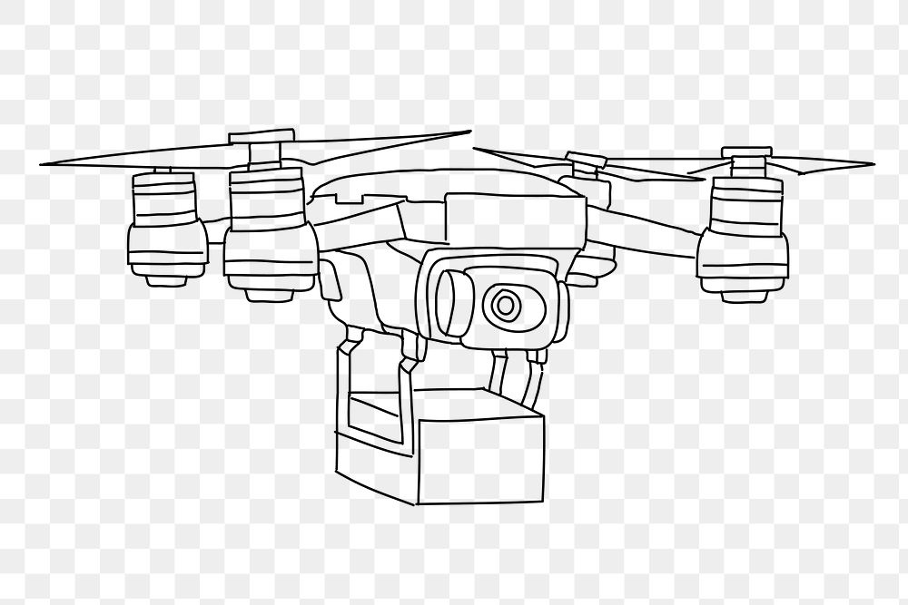 Delivery drone png, technology line art illustration, transparent background