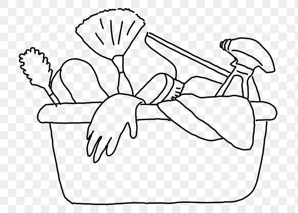 Cleaning tools png line art, transparent background
