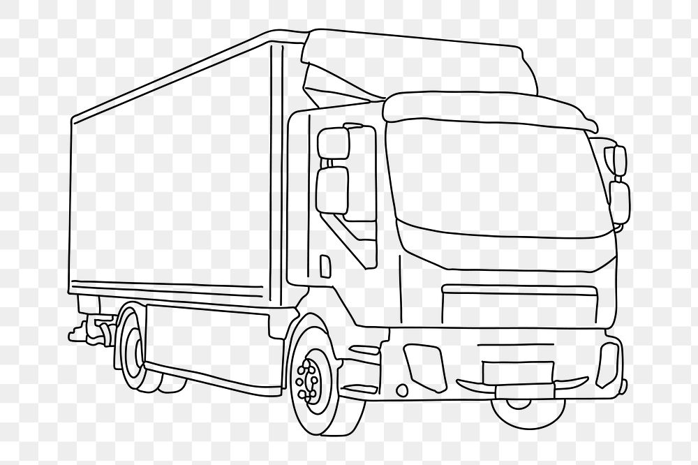 Moving truck png, vehicle line art illustration, transparent background