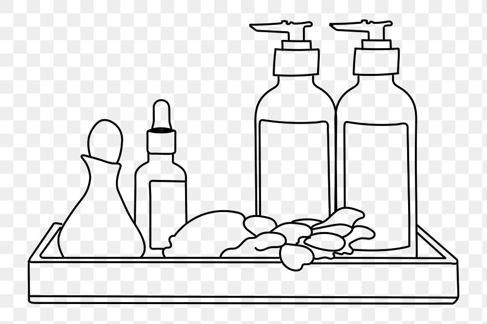 Bathroom amenities png line art illustration, transparent background